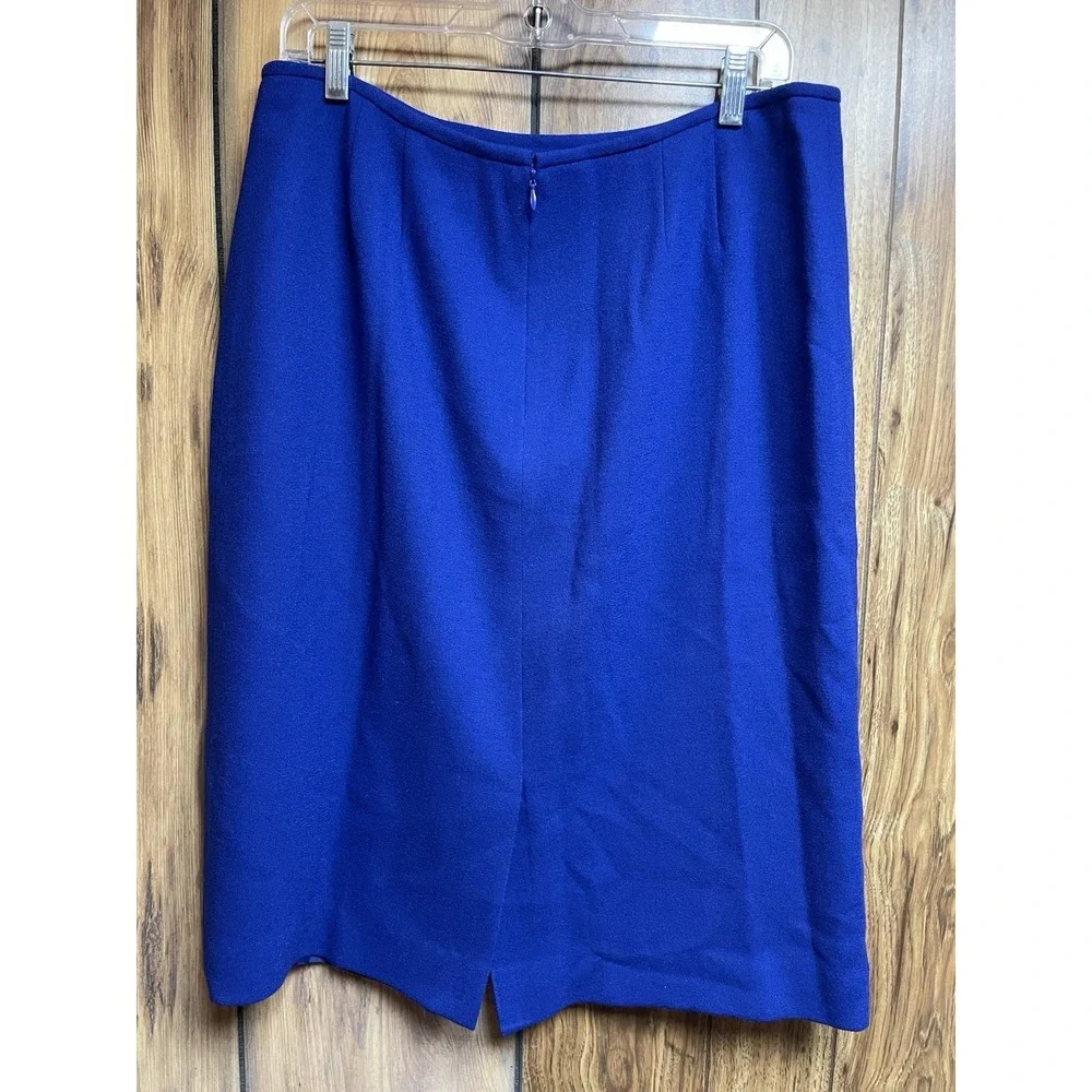 Kasper Blue Size 14P‎ Wool Pencil Skirt Zipper Slit Lined Work Career Business